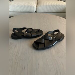 Bragano Men’s Leather Fishermen Buckle Sandals Black Size: 10 Made in Italy N68